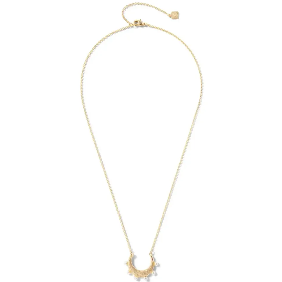 Hammered Crescent Pearl Pendant Necklace