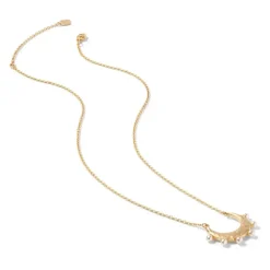 Hammered Crescent Pearl Pendant Necklace
