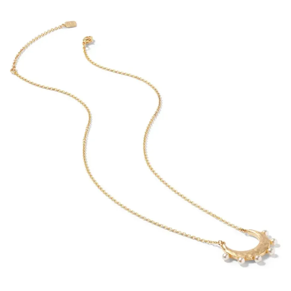Hammered Crescent Pearl Pendant Necklace