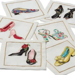 Kim Seybert Embroidered Shoes Linen Cocktail Napkin Set