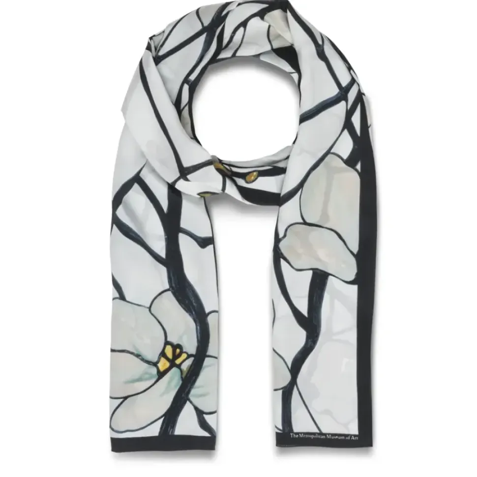 Louis C. Tiffany White Magnolia Oblong Silk Scarf