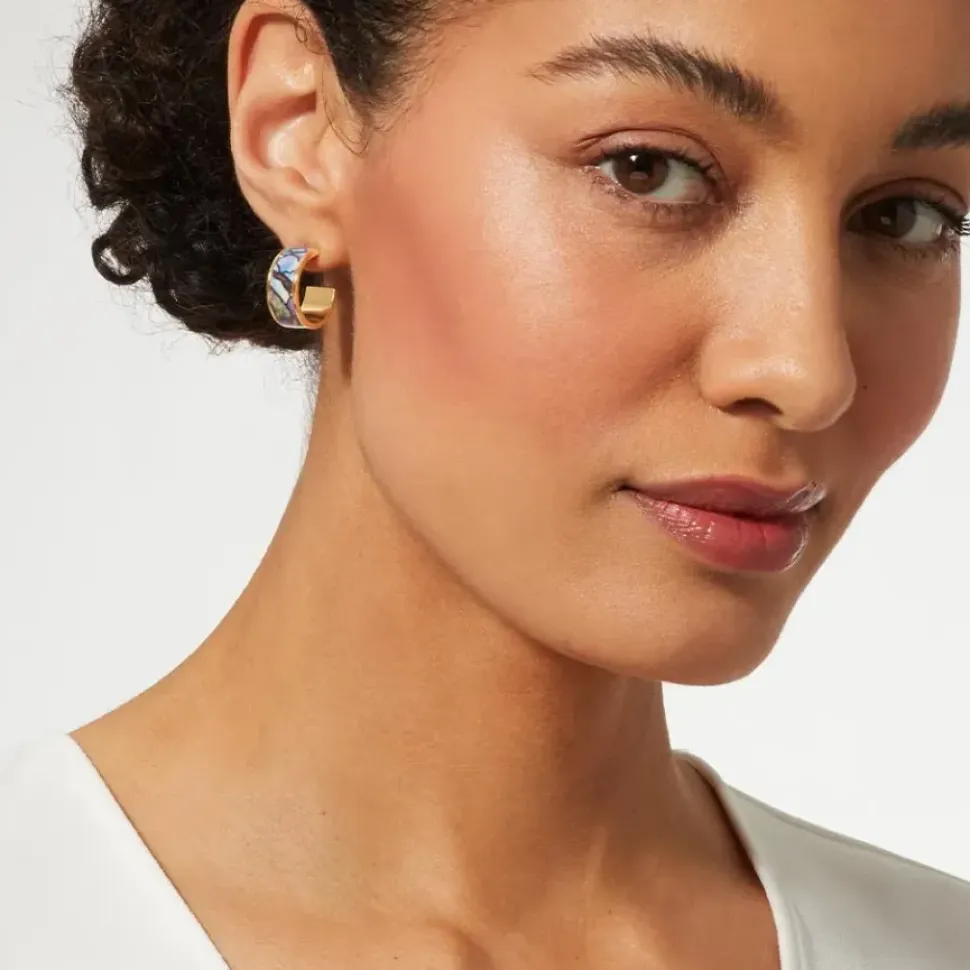 Magnolias And Irises Enamel Hoop Earrings