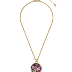 Magnolias And Irises Enamel Pendant Necklace