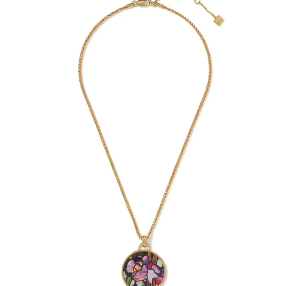 Magnolias And Irises Enamel Pendant Necklace