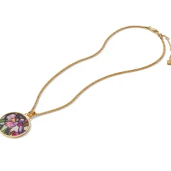 Magnolias And Irises Enamel Pendant Necklace