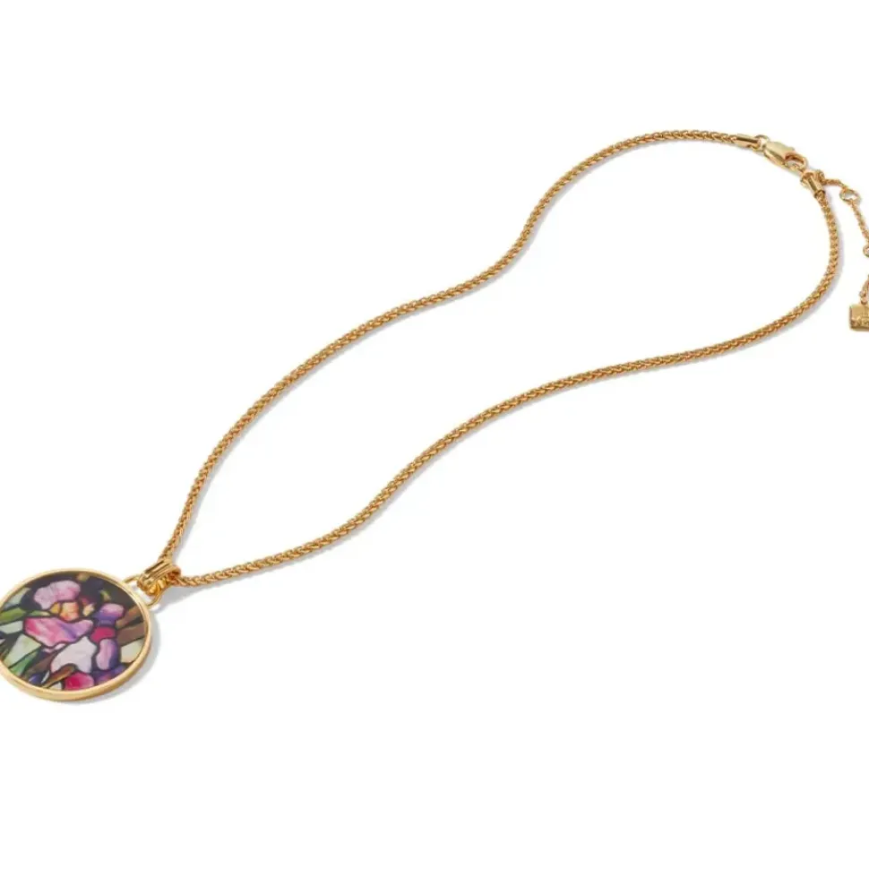 Magnolias And Irises Enamel Pendant Necklace