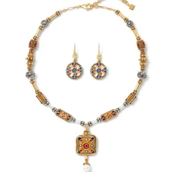 Medieval Byzantine Statement Necklace And Drop Earrings Set