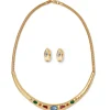 Medieval Stone Collar Necklace And Hoop Earrings Set