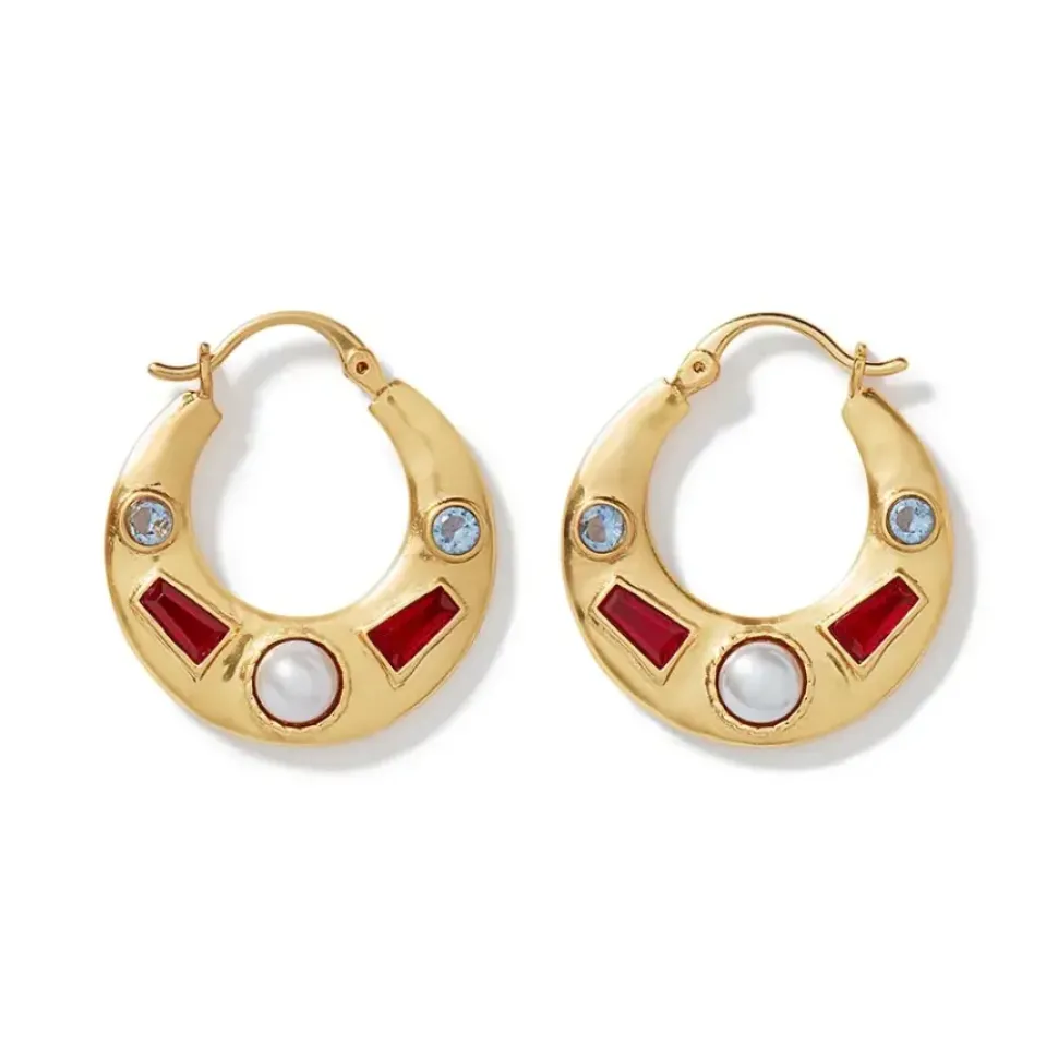 Medieval Stone Crescent Hoop Earrings