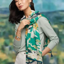 Ming Birds And Flowering Branches Oversize Oblong Scarf