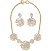 Mother-Of-Pearl Mosaic Statement Necklace And Earrings Set