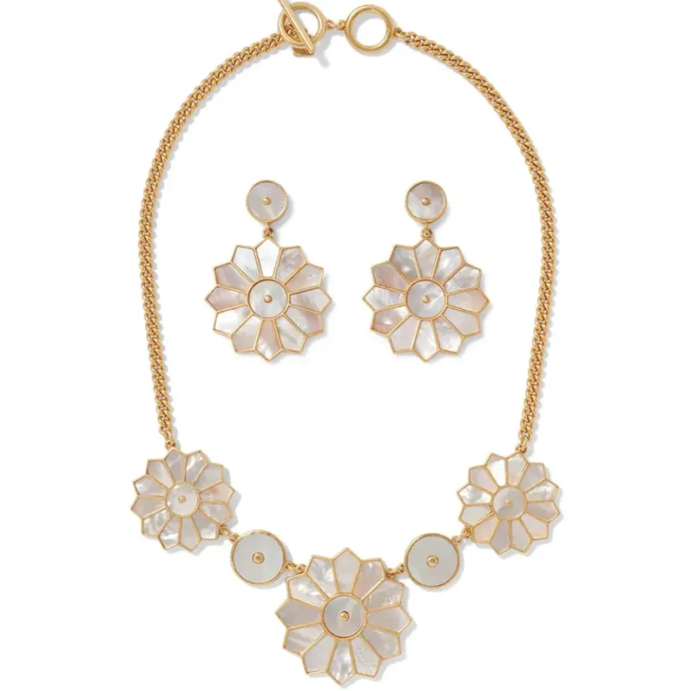 Mother-Of-Pearl Mosaic Statement Necklace And Earrings Set