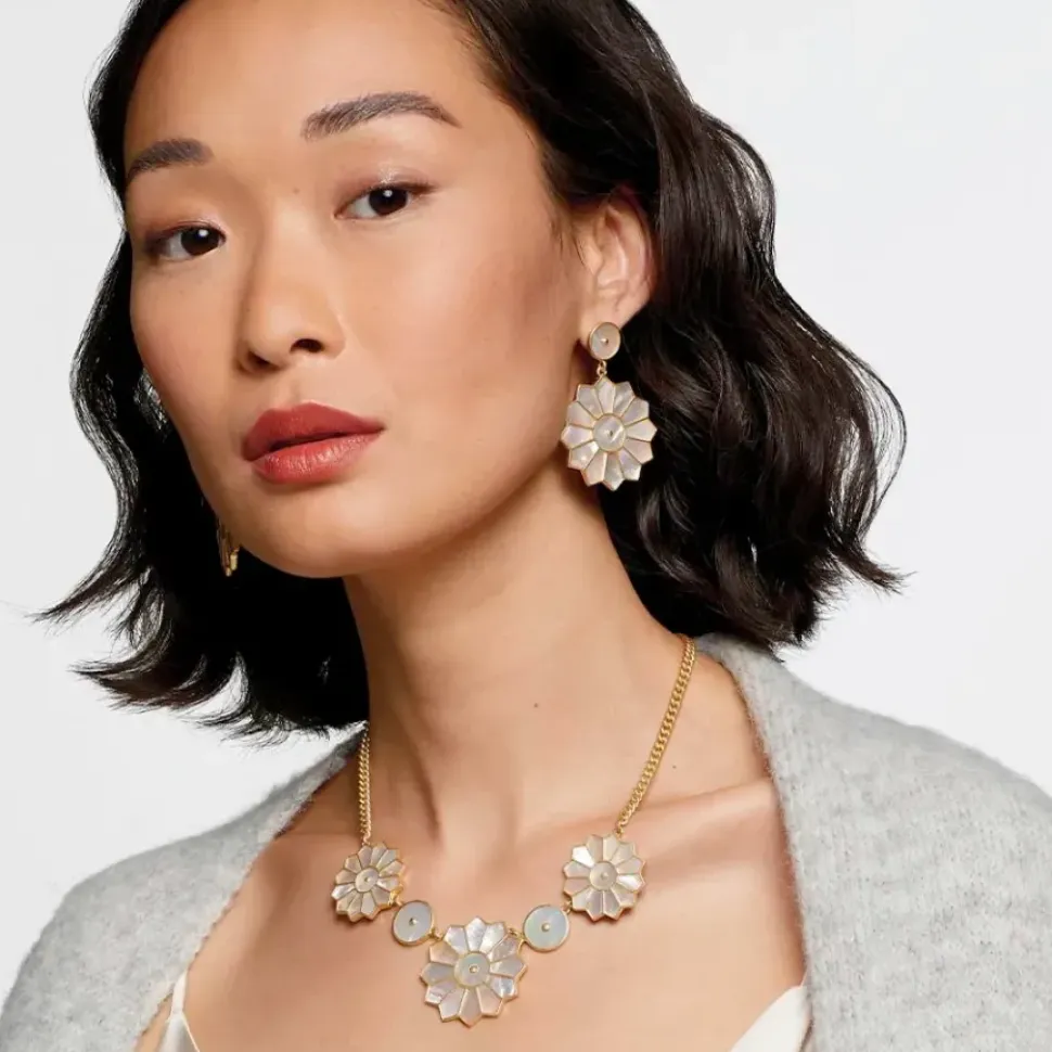 Mother-Of-Pearl Mosaic Statement Necklace And Earrings Set