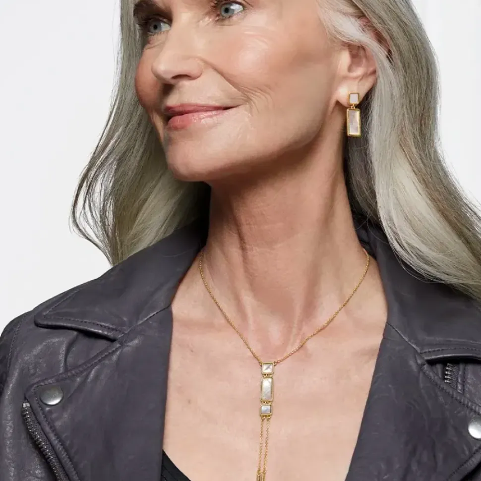 Mother-Of-Pearl Tile Double-Drop Earrings