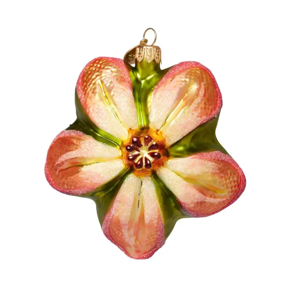 Orange Poinsettia Glass Ornament