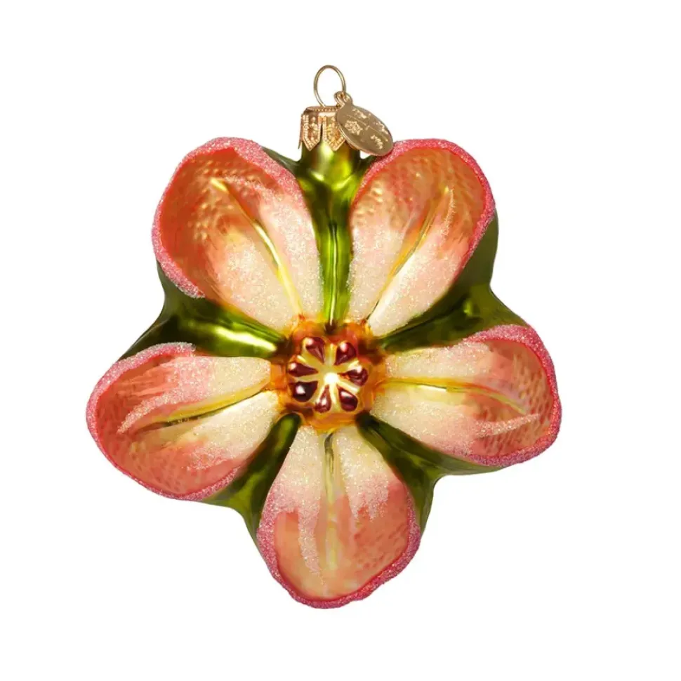 Orange Poinsettia Glass Ornament