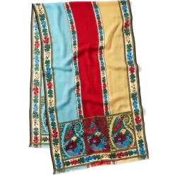 Paisley Border Striped Oblong Wool Scarf