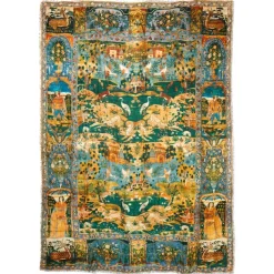 Persian Pictorial Textile Oversize Oblong Scarf