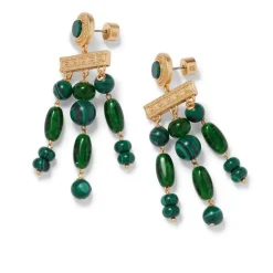 Roman Malachite Statement Necklace And Chandelier Earrings Set