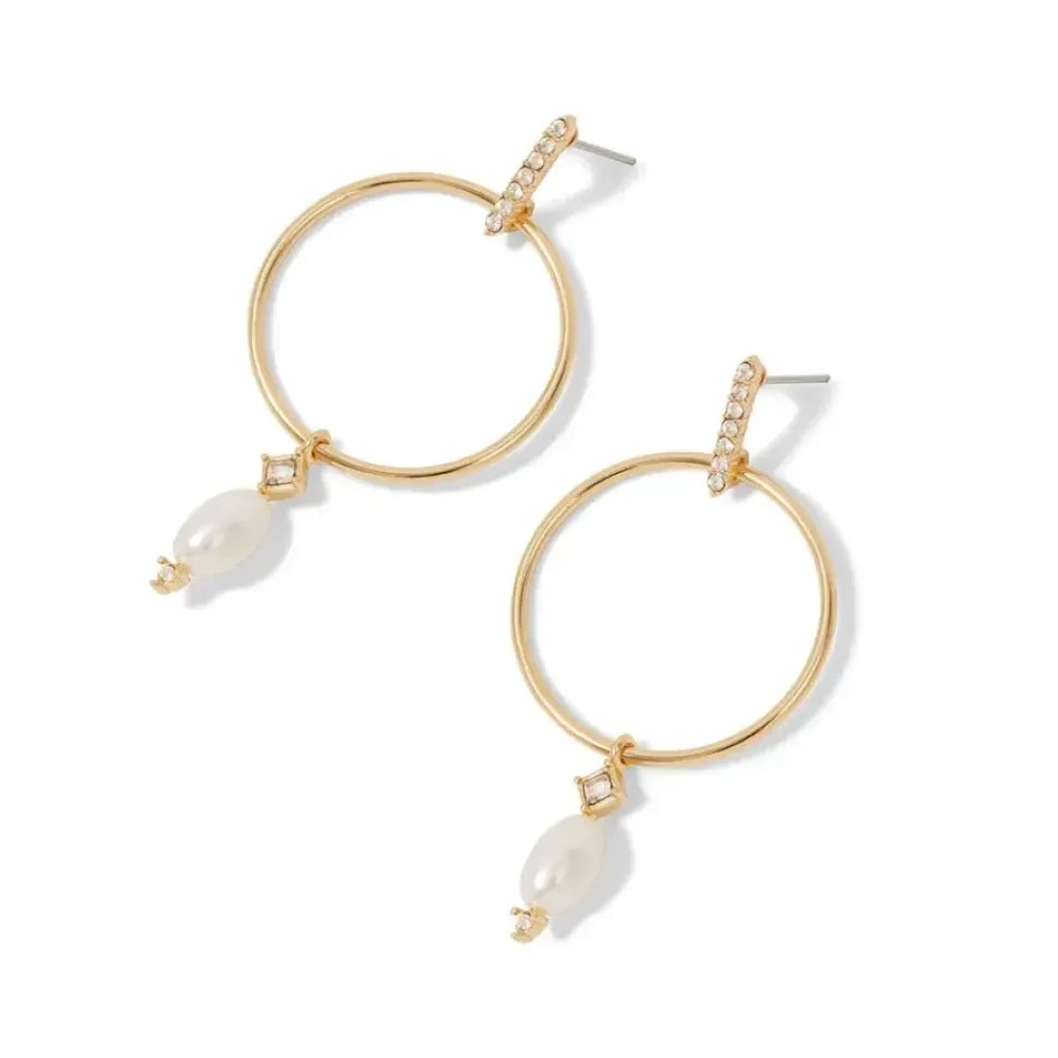 Royal Tudor Forward-Facing Hoop Earrings With Pearl Drops
