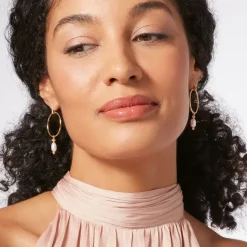 Royal Tudor Forward-Facing Hoop Earrings With Pearl Drops