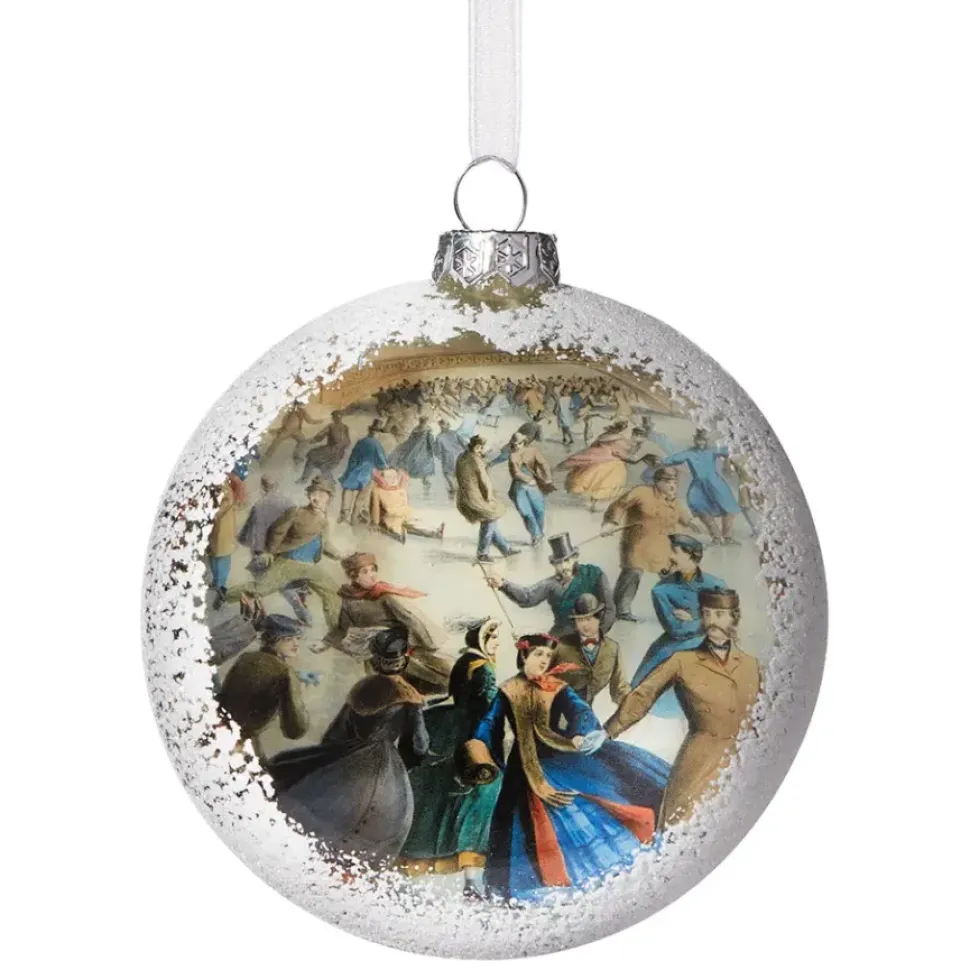 Skating In Central Park Glass Disc Ornament