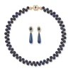 Spanish Baldric Lapis Braided Necklace And Elongated Drop Earrings Set