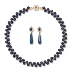 Spanish Baldric Lapis Braided Necklace And Elongated Drop Earrings Set