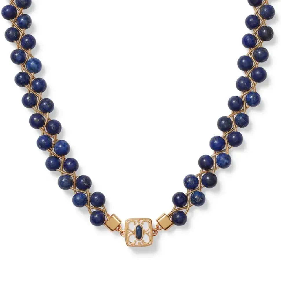 Spanish Baldric Lapis Braided Necklace And Elongated Drop Earrings Set