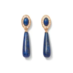 Spanish Baldric Lapis Braided Necklace And Elongated Drop Earrings Set