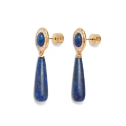 Spanish Baldric Lapis Braided Necklace And Elongated Drop Earrings Set