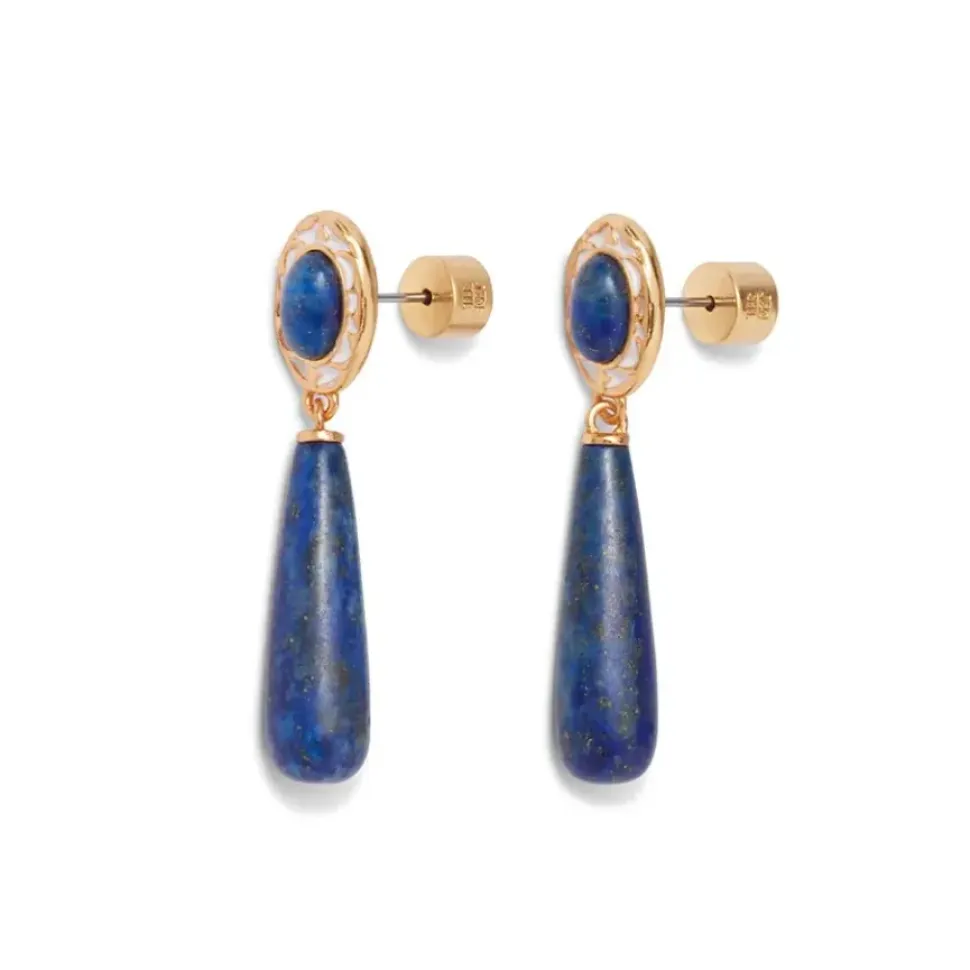 Spanish Baldric Lapis Braided Necklace And Elongated Drop Earrings Set