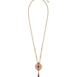 Turkish Amethyst Long Pendant Necklace And Statement Earrings Set