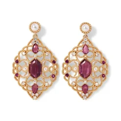 Turkish Amethyst Long Pendant Necklace And Statement Earrings Set