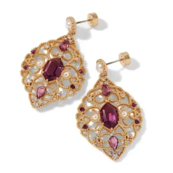 Turkish Amethyst Long Pendant Necklace And Statement Earrings Set