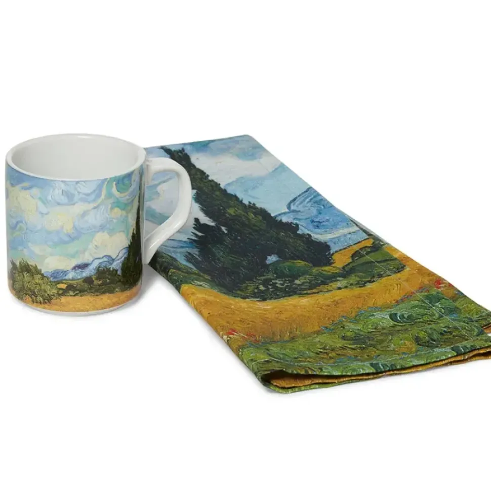 Van Gogh Wheat Field With Cypresses Mug And Tea Towel Set