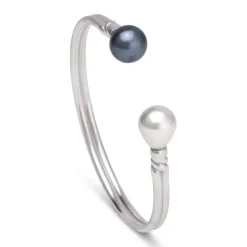 Venus Pearl Silver Cuff, Black/White