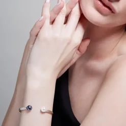 Venus Pearl Silver Cuff, Black/White