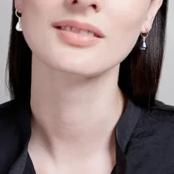 Venus Pearl Silver Drop Earrings, Black/White