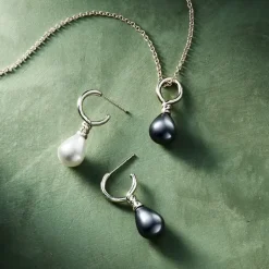 Venus Pearl Silver Drop Earrings, Black/White
