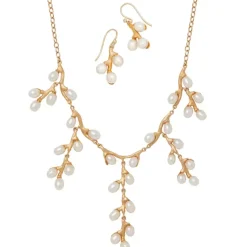 Willow Catkins Pearl Bib Necklace And Drop Earrings Set