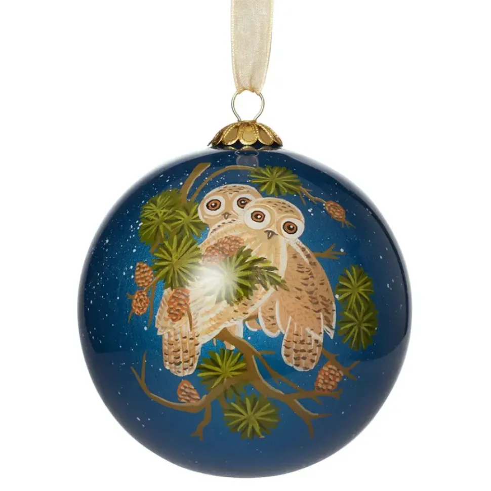 Winter Birds Hand-Painted Glass Ornament Set